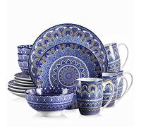 vancasso, Série Mandala, Service de Table en Porcelaine 16 pièces pour 4 Personnes, Assiette Plate, Assiette à Dessert, Bols - Style Bohémien