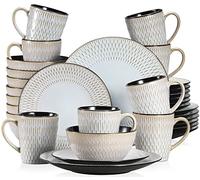 vancasso, Série PLUVO. Service de Table Complet Moderne pour 8 Personnes, 32 Pièces de Vaisselle en Grès Glaçure Ceramique, Motif en Relief avec Gouttes de Pluie Linéaire