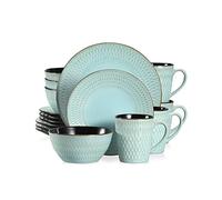 vancasso, Série PLUVO. Service de Table Complet pour 4 Personnes, 16 Pièces de Vaisselle en Grès Glaçure Ceramique, Motif en Relief avec Gouttes de Pluie Linéaire