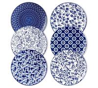vancasso Série SELENE 6 Assiettes à Salade Dessert en Porcelaine de 21cm, Passe au Micro-Ondes, au Four et Au Lave-Vaisselle, Plats De Stile Cinese Blu e Bianco