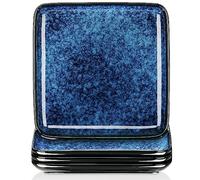 vancasso, Série Stern. Assiette Plate à Dîner en Grès Glaçure 4 pièces, Grande Assiette de Forme Carré - Bleu