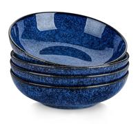vancasso Série Stern Lot de 4 Bols à Pâtes en Grès, Assiettes Creuses, Assiettes à Pâtes, Grands Saladiers pour Lave-vaisselle et Micro-ondes, Bleu