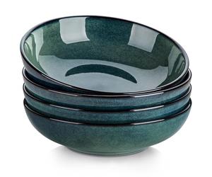 vancasso Série Stern Lot de 4 Bols à Pâtes en Grès, Assiettes Creuses, Assiettes à Pâtes, Grands Saladiers pour Lave-vaisselle et Micro-ondes, Vert