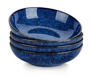 vancasso Série Stern Lot de 4 Bols à Pâtes en Grès, Assiettes Creuses, Assiettes à Pâtes, Grands Saladiers pour Lave-vaisselle et Micro-ondes, Bleu