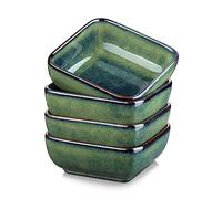 vancasso Série STERN Lot de 4 mini bols pour apéritifs, condiment, sauce 9,5 cm, assiettes rectangulaires, style vintage vert