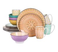 vancasso, série Tulip, Assiette Colorée, 16 Pièces, Service de Table Porclaine Style Marocain, Assiette Plate, Bols pour 4 Personnes