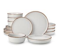 vancasso, Service combiné de 16 pièces en faïence, Service de table avec émail sésame et ligne de bordure, Set de vaisselle pour 4 personnes, gris