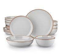 vancasso Service combiné de 16 pièces en faïence, Set de vaisselle avec émail sésame, Set avec assiette plate, assiette à gâteau, bol à soupe et bols multi-usages, gris