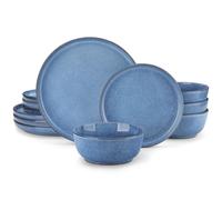 vancasso Service de table, 12 pièces service combiné en faïence, set de vaisselle avec set d'assiettes, bol pour 4 personnes, bleu