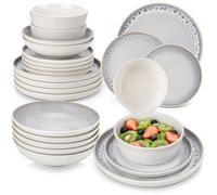 vancasso Service de table 24 pièces avec assiettes et bols pour 6 personnes, style méditerranéen, résistant aux éclats et aux rayures Gris