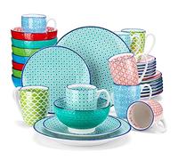 vancasso Service de Table en Porcelaine Multicolore Macaron 32 pièces Comprenant 8 Assiettes Plates, 8 Assiettes à Dessert, Bols à céréales et Tasses à café pour 8 Personnes