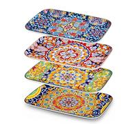 vancasso SIMI Lot de 4 Assiettes Rectangulaires en Porcelaine - 30 x 19 cm Assiettes Plates pour Entrées, Sushis, Fruits, Salades et Desserts, Adaptés au Lave-vaisselle et au Micro-ondes, Style Bohème