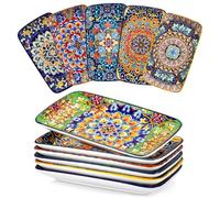 vancasso SIMI Lot de 6 Assiettes Rectangulaires en Porcelaine - 24,7 x 14,2 cm Assiettes Plates pour Entrées, Sushis, Salades et Desserts, Adaptés au Lave-vaisselle et au Micro-ondes, Style Bohème