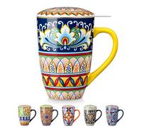 vancasso SIMI Tasse à Thé avec Infuseur et Couvercle - 540 ML - Tisanière en Porcelaine avec Filtre Amovible, Grand Mug pour Infusion de Thé, Café et Tisanes, Style Bohème Jaune