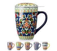 vancasso SIMI Tasse à Thé avec Infuseur et Couvercle - 540 ML - Tisanière en Porcelaine avec Filtre Amovible, Grand Mug pour Infusion de Thé, Café et Tisanes, Style Bohème Vert Foncé