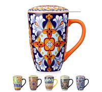 vancasso SIMI Tasse à Thé avec Infuseur et Couvercle - 540 ML - Tisanière en Porcelaine avec Filtre Amovible, Grand Mug pour Infusion de Thé, Café et Tisanes, Style Bohème Orange