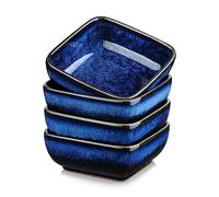 vancasso Stern Blue Ensemble de 4 soucoupes réactives en céramique, petit plat de service, plat à condiments, bol d'assaisonnement, plat à sushi et soja, carré (9,5 x 9,5 x 3,8 cm)