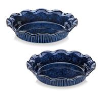 vancasso Stern Lot de 2 moules à tarte en céramique de 22,9 cm avec bord froncé, plats à tarte profonds pour la cuisson, assiettes à tarte rondes pour pomme, quiche, tarte, four et lave-vaisselle,