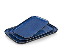 vancasso STERN Lot de 3 Assiettes Rectangulaires en Porcelaine - 28/33,3/38,5cm Assiettes Plates pour Poulet Grillé, Fruits et Salade, Adaptés au Lave-vaisselle et au Micro-ondes, Bleu