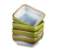 vancasso Stern Vert Gazon Lot de 4 Soucoupes, Bol Trempette Apéritif à Glaçure Réactive, Petit Plat de Service en Céramique/Plat à Condiments/Bol/Plat à Sauce Soja Sushi, Carré. (9,5x9,5x3,8cm