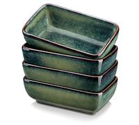 vancasso Stern Vert, Set de 4 Assiettes avec Sous-Tasse, Vaisselle à Glaçure Réactive pour Apéritif, Bol Céramique Petit pour Condiments/Assaisonnement/Soja pour Sushi, Rectangulaire. (11,5x6,8x4 cm)