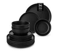 vancasso Vaiselle, 36 Pièces Assiettes Service Complet, Finition mate et Forme de Bord incurvée 12 Personnes - Noir