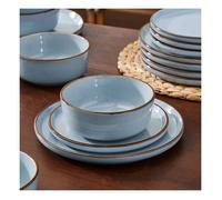 vancasso Vaiselle LOIRE, 36 Pièces Assiettes Service Complet, Glaçure au Sésame Brillant 12 Personnes - Bleu