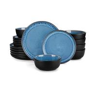 vancasso Vaiselle PLA, 36 Pièces Assiettes Service Complet, Finition mate et Forme de Bord incurvée 12 Personnes - Bleu