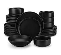 vancasso Vaiselle PLAYA, 24 Pièces Assiettes Service Complet, Une Finition Mate Service de Table 6 Personnes - Noir