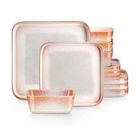 Vancasso Vaisselle de table en grès, combinaison Nebula, 12 pièces, aspect vintage, bols à céréales, assiettes à dessert et assiettes plates pour 4 personnes, rouge