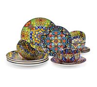 vancasso Vaisselle, Série SiMi 12pcs, Service de Table colorée Bohème avec Assiettes Plates, Desserts et Bols - pour 4
