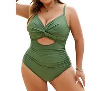 Vancavoo Maillot de Bain Femme 1 Pieces Gainant Grande Taille Maillots Une Pièce Ventre Plat Push Up Swimwear De Plage Beachwear Été,Vert Armée,4XL