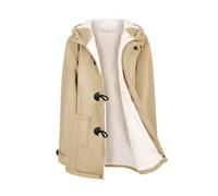 Vancavoo Wintermantel Damen Warm Winterjacke Elegant Plüsch Jacken Mantel Winter Fleece Hoodie Coat Kapuzenjacke,Kaki,L