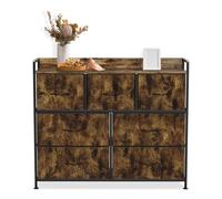 VANCHEMO Commode à 7 tiroirs en tissu - Armoire de rangement - Buffet à tiroir - Pour chambre à coucher, salon - Avec cadre en acier robuste - Style industriel - Marron vintage