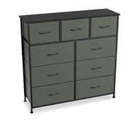 VANCHEMO Commode à 9 tiroirs en tissu - Armoire de rangement - Buffet à tiroirs - Pour chambre à coucher, salon - Avec cadre en acier robuste - Style industriel - Marron vintage - Gris