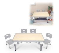 VANCHEMO Table pour enfant avec 4 chaises en polyéthylène haute densité - Hauteur réglable - Charge maximale : 100 kg - Meubles pour enfants - En plastique - Pour maternelle et chambre d'enfant - Gris