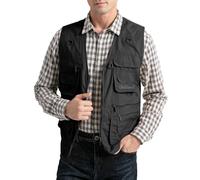 Vanchenl Gilet utilitaire pour homme Safari Voyage Cargo Outdoor Travail photo léger Gilet de tir avec poches, Noir , M
