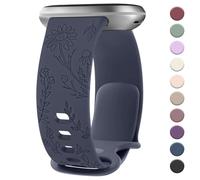 Vancle Bracelet de rechange sport pour Fitbit Versa 3/4, Sense/Sense 2 - En silicone floral gravé - Pour homme et femme - Bleu gris