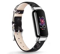 Vancle Bracelet en cuir compatible avec les bracelets Fitbit Luxe, bracelet de rechange réglable pour Fitbit Luxe/Luxe édition spéciale, traqueur d'activité pour homme et femme (fleurs grises)