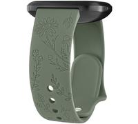 Vancle Bracelet pour Fitbit Versa 2 - Unisexe - En silicone - Motif floral - Gravé - Sport - Vert olive