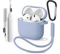 Vancle Coque de protection en silicone pour AirPods 4 avec kit de nettoyage, anti-rayures et anti-poussière pour Apple AirPods 4ème génération 2024, LED visible avant, bleu jean