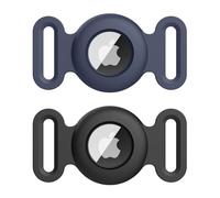 Vancle Lot de 2 coques de protection pour collier de chien AirTag - En silicone étanche - Support pour AirTag - Pour animaux de compagnie - Noir + bleu marine