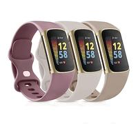 Vancle Lot de 3 bracelets pour Fitbit Charge 5 Fitbit Charge 6 Bracelet de rechange souple en silicone pour Fitbit Charge 6/5S, Starlight/thé au lait/violet)
