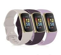 Vancle Lot de 3 bracelets pour Fitbit Charge 5 Fitbit Charge 6 - En silicone souple - Pour homme et femme - Pour le sport - Pour Fitbit Charge 6/5S - Violet foncé / Starlight / Violet clair