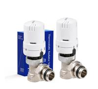VANCOCO 2 Pièces 1/2 "(15×21) Robinet Thermostatique, Raccord Étanche, Régulateur de Radiateur, Coude en Équerre, Blanc, Sonde Liquide, Protection Anti-Gel, Norme EN215