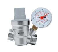 VANCOCO DN15 Réducteur de Pression d'eau 1/2 15/21 pouce, Chauffe-eau Réglable en Laiton, avec Manomètre et filtre