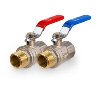 VANCOCO Lot de 2 robinets à boisseau sphérique 3/4" AG-IG en laiton, poignée à levier bleu et rouge, PN-40, étanches, pour eau, gaz, plomberie