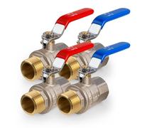 VANCOCO Lot de 4 robinets à boisseau sphérique 1/2" AG-IG en laiton, poignée à levier bleu et rouge, PN-40, étanches, pour eau, gaz, plomberie