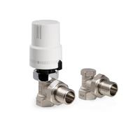 VANCOCO Robinet Thermostatique Radiateur en équerre - Kit avec Raccord Fileté 15x21 (1/2") - Blanc - Protection Contre Gel - Montage Facile