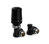 VANCOCO Robinet Thermostatique Radiateur et Coude de Réglage en équerre G1/2 (15×21) - Raccord étanche avec Joint 15/21 - Kit Thermostatique Radiateur Noir - Protection Anti-Gel, Norme EN215